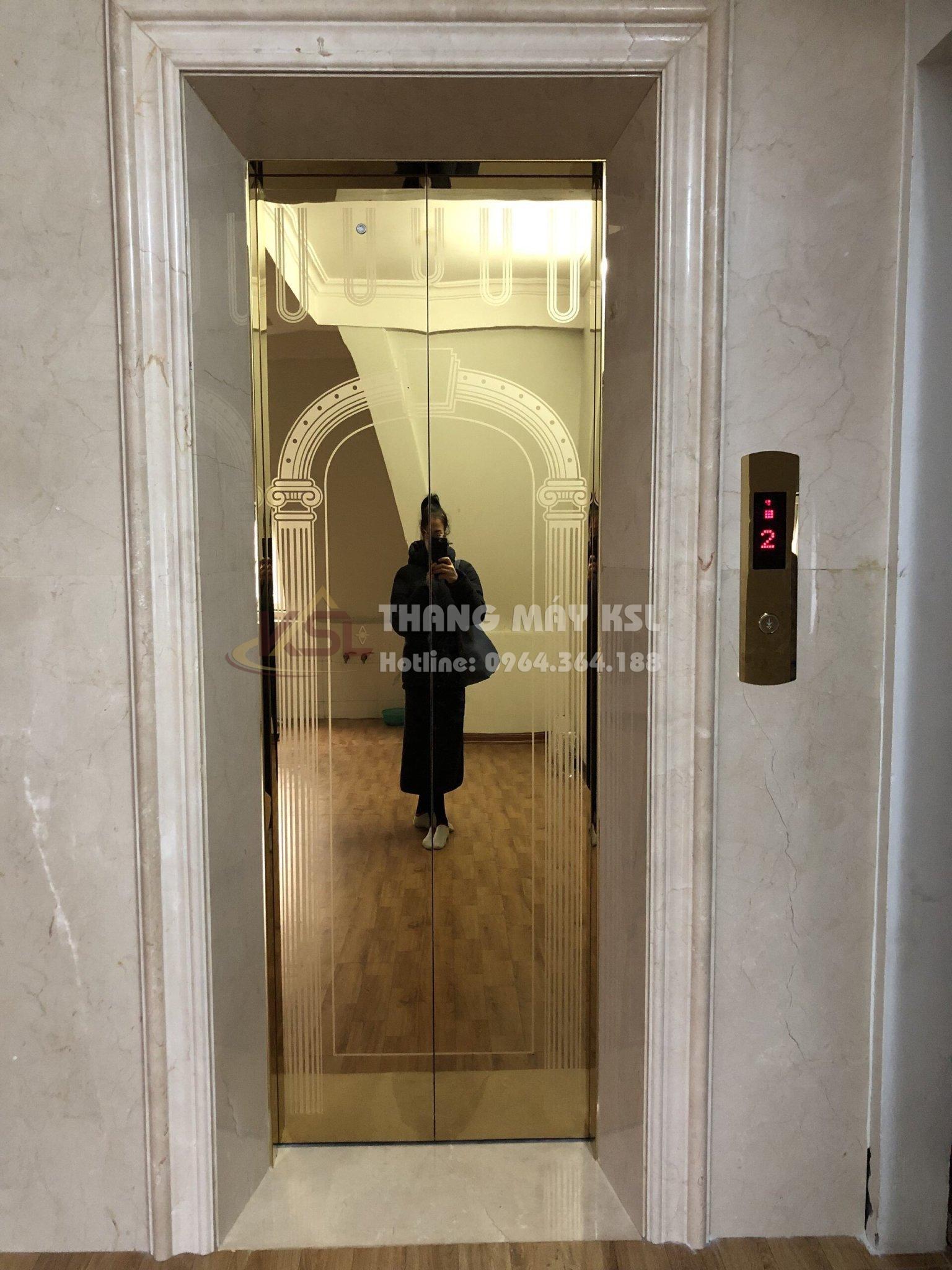 Thang inox hoa văn vàng gold 15 Thang inox hoa văn vàng gold 15