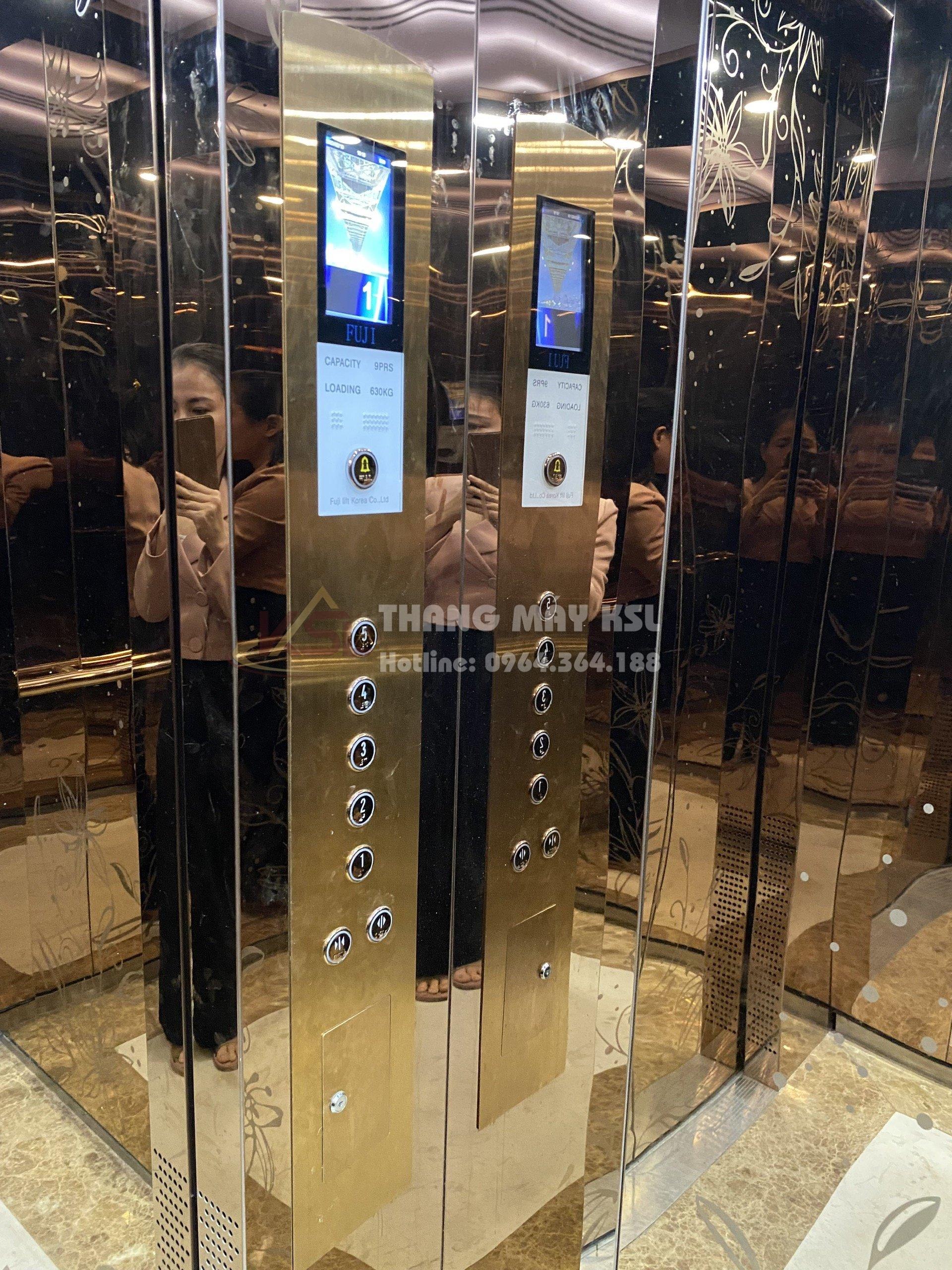 Thang inox hoa văn vàng đồng 03 Thang inox hoa văn vàng đồng 03